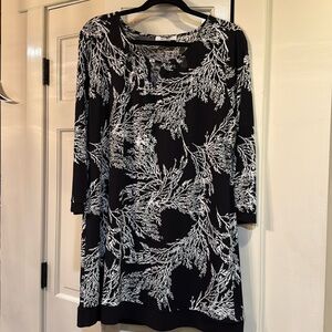 WHBM black & white branches tunic 3/4 sleeve size XL